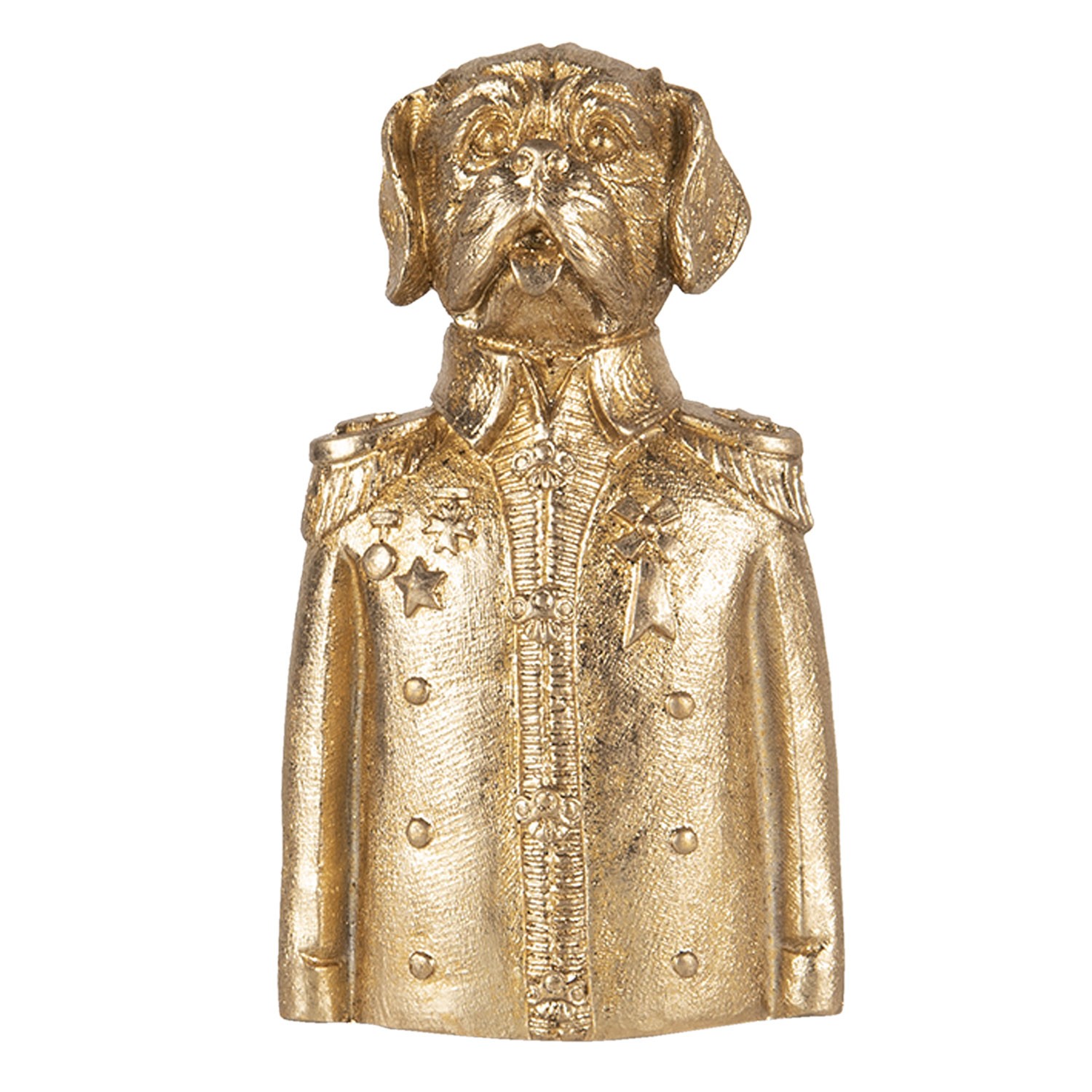 Zlatá soška psa ve vojenské uniformě - 8*6*15 cm Clayre & Eef