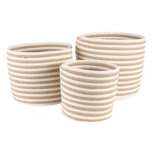 Sada 3 hnědo bílých košíků - Ø 26*24 / Ø 23*21 / Ø 19*18 cm