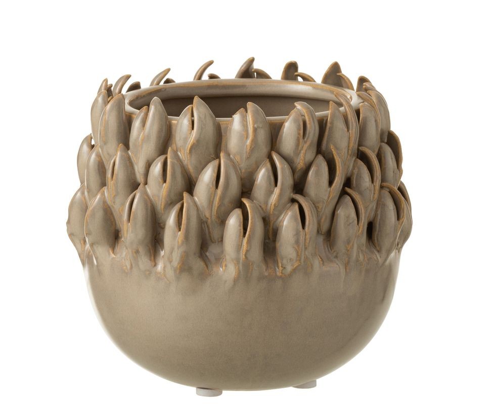 Béžovo-šedý keramický obal na květináč Ibiza - Ø 13*12cm