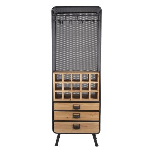 Kovovo-dřevěná retro skříň na víno a skleničky Bartion - 57*35*163 cm