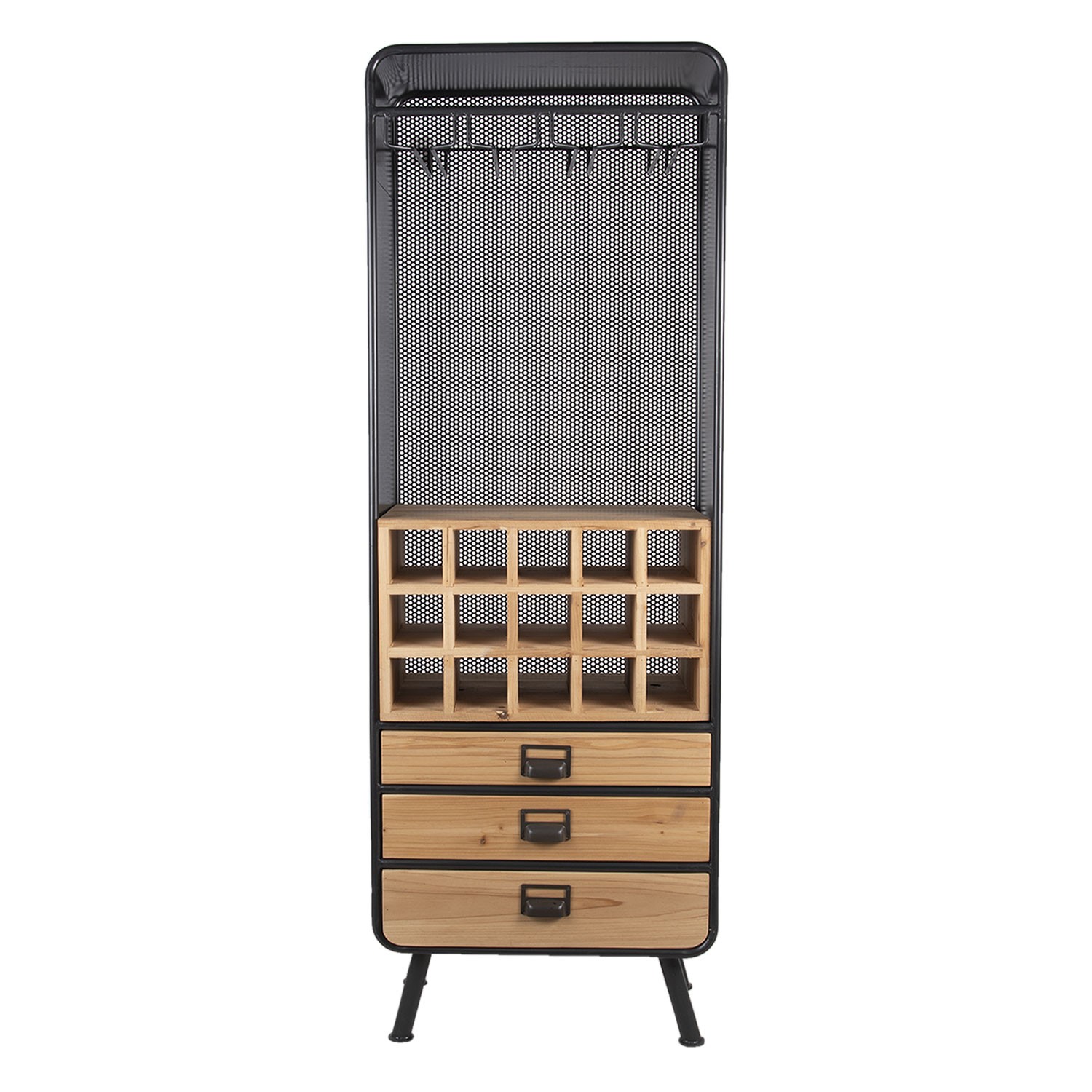 Kovovo-dřevěná retro skříň na víno a skleničky Bartion - 57*35*163 cm