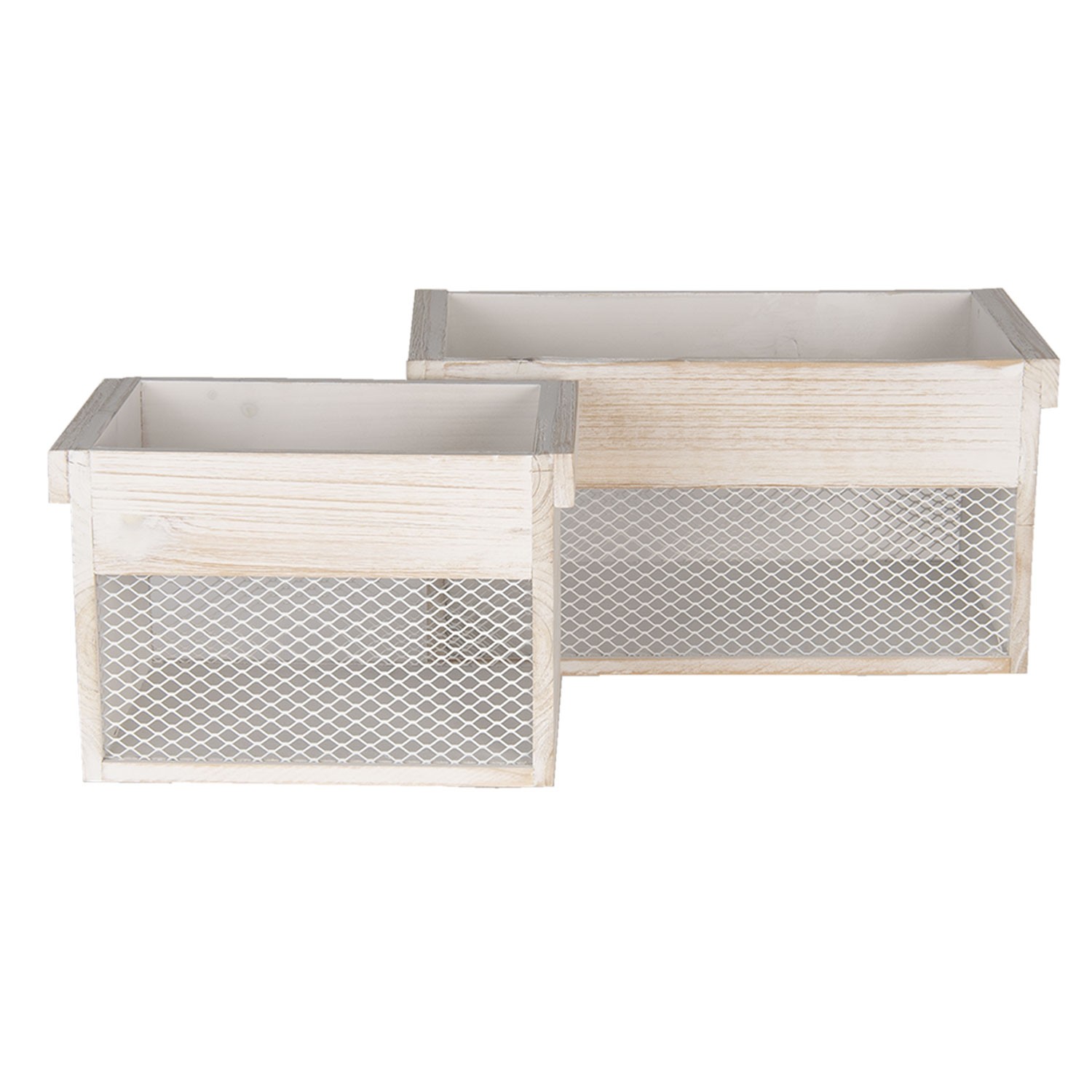 Dřevěný úložný box s bílou patinou ( 2 ks ) - 18*18*12 / 15*15*11 cm