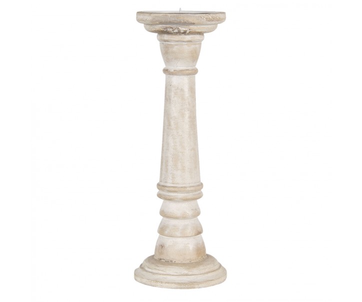 Bílý svícen se zlatou a hnědou patinou - Ø 10*30 cm Clayre & Eef