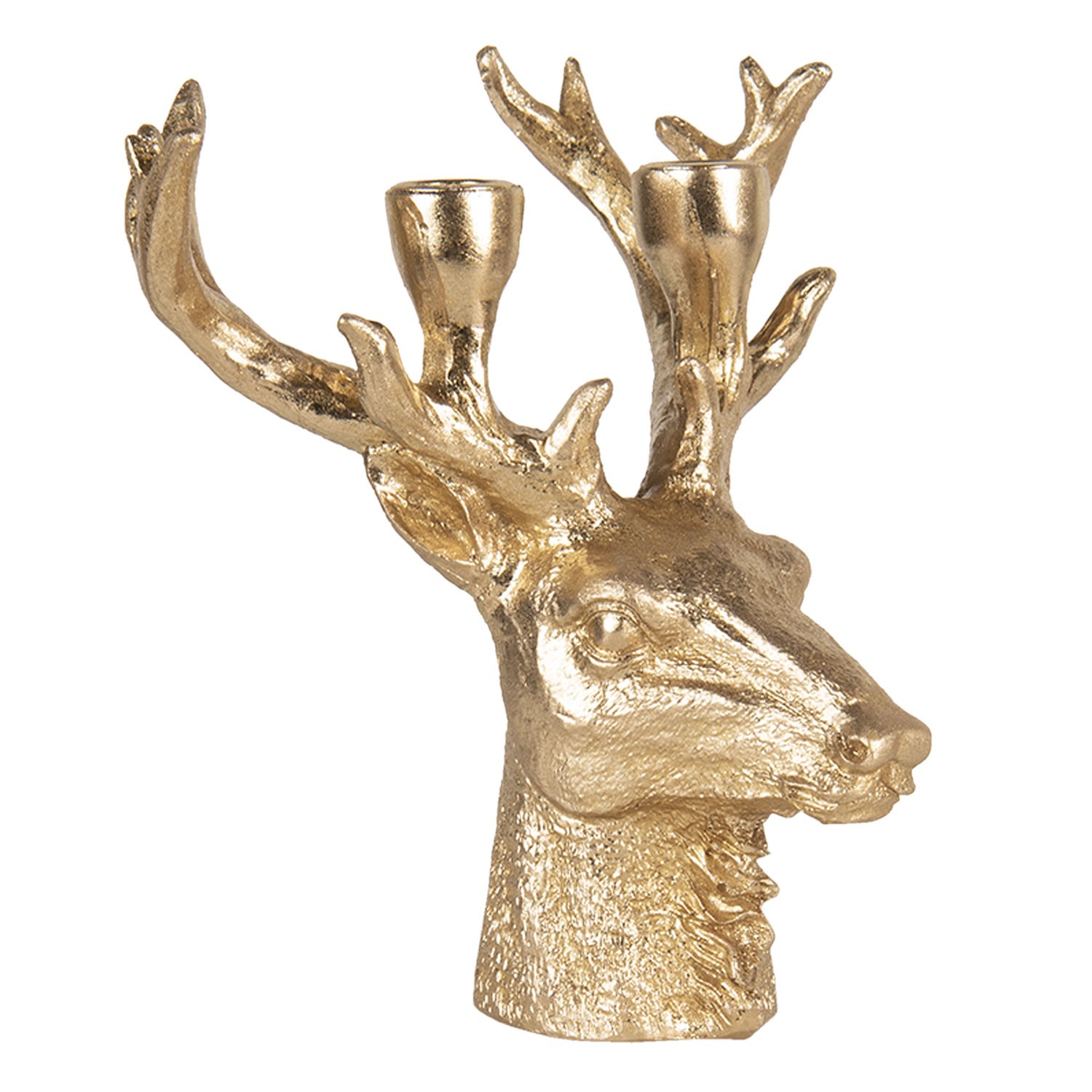 Zlatý svícen hlava jelena s patinou - 22*21*24 cm Clayre & Eef