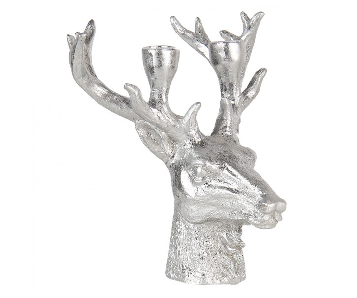 Stříbrný svícen hlava jelena s patinou - 22*21*24 cm
