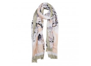 Barevný šátek s motivem květin a třásněmi - 85*180 cm