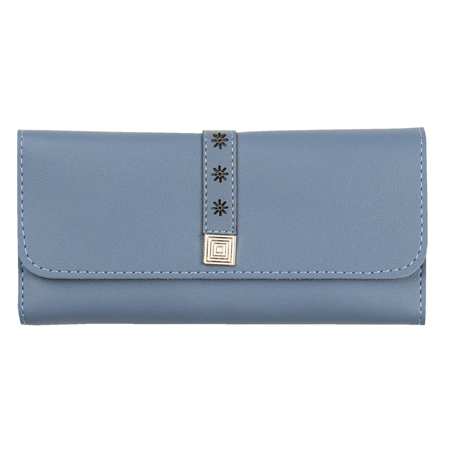 Modrá peněženka Flower se stříbrným zapínáním - 19*9 cm Clayre & Eef