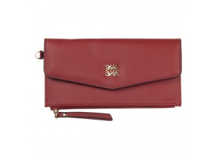 Červená koženková peněženka Clara se zlatou ozdobou - 20*10 cm