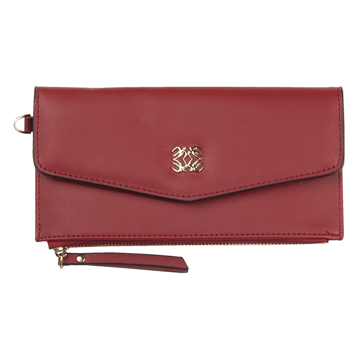 Červená koženková peněženka Clara se zlatou ozdobou - 20*10 cm Clayre & Eef