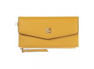 Žlutá koženková peněženka Clara se zlatou ozdobou - 20*10 cm