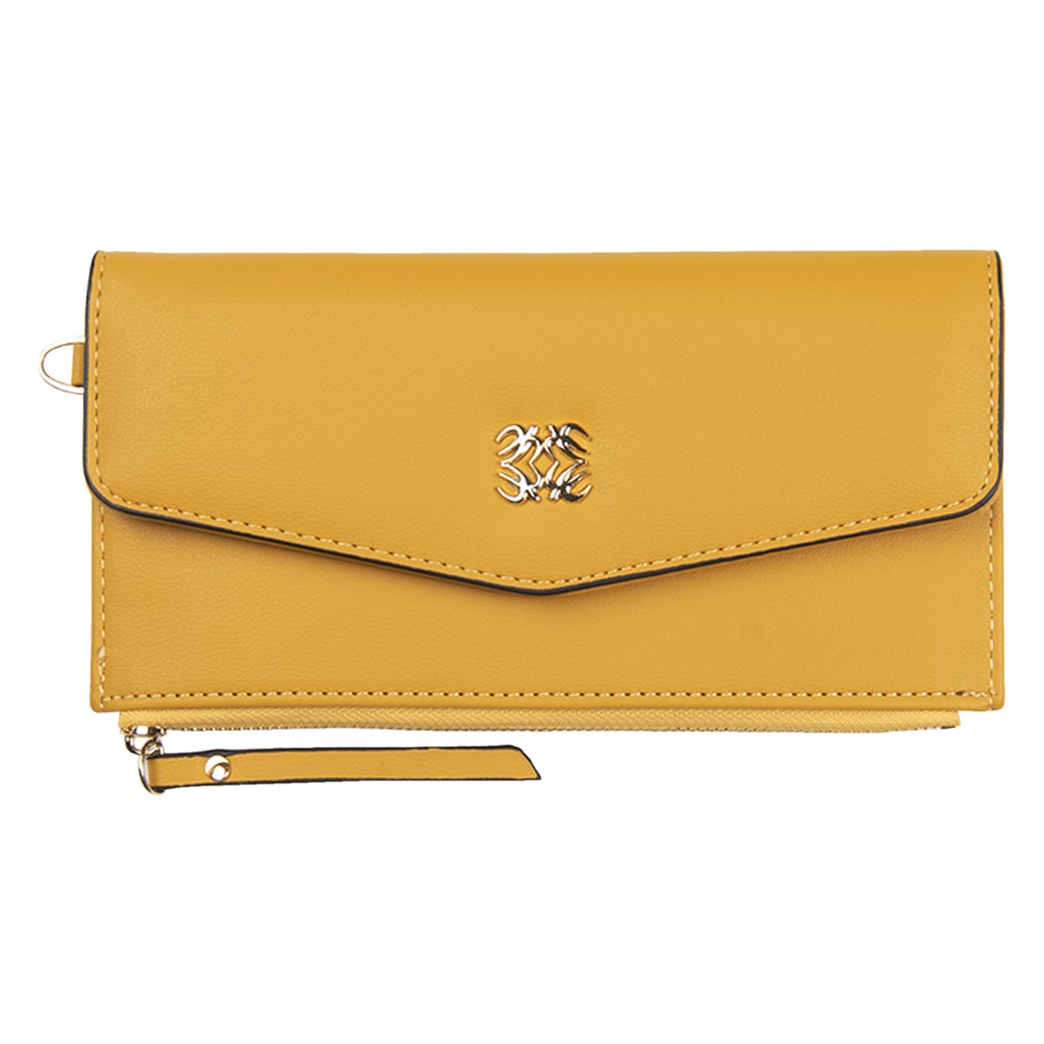 Žlutá koženková peněženka Clara se zlatou ozdobou - 20*10 cm Clayre & Eef