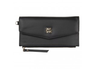 Černá koženková peněženka Clara se zlatou ozdobou - 20*10 cm