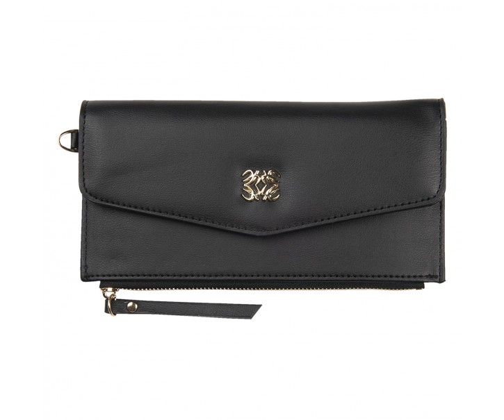 Černá koženková peněženka Clara se zlatou ozdobou - 20*10 cm