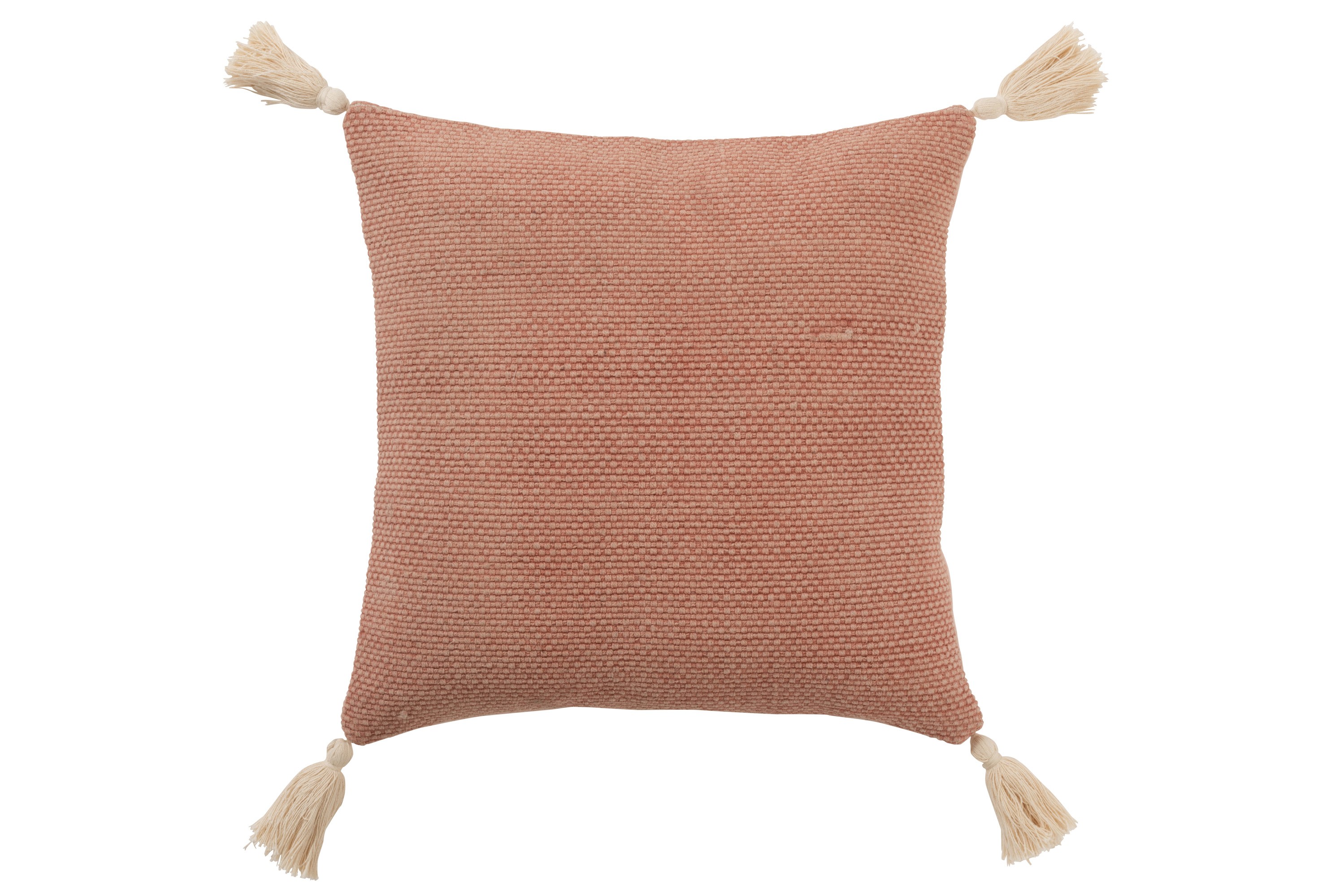 Staro-růžový bavlněný polštář se střapci Crocheted - 45*45 cm