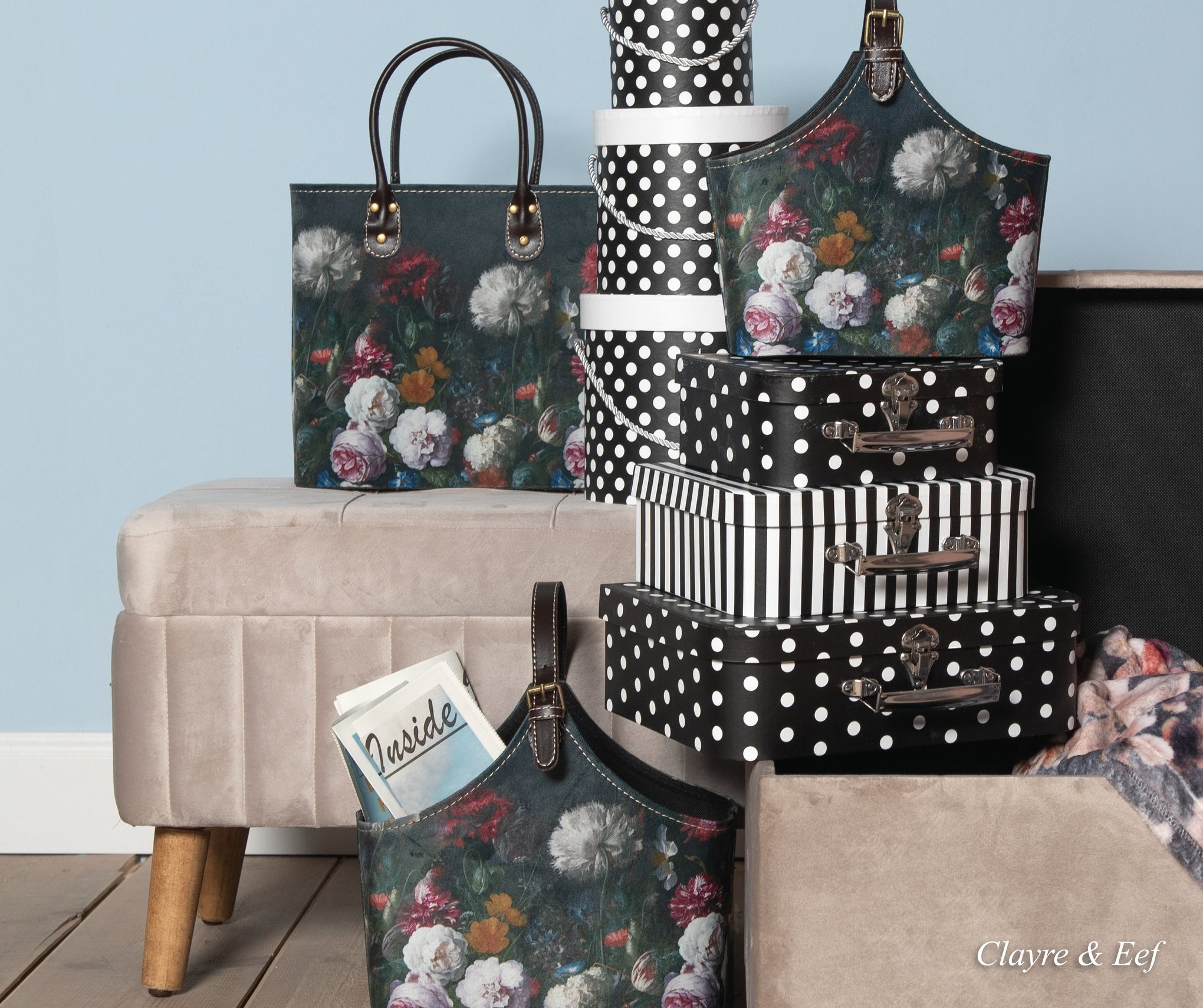 Tmavě tyrkysová květovaná vintage taška Colette - 29*14*26 cm