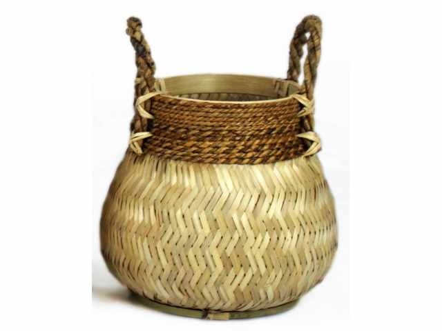 Přírodní bambusový košík s uchy - Ø34*24 cm
