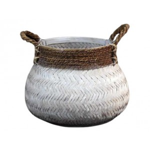 Bílý bambusový koš s uchy Valen - Ø46*35cm