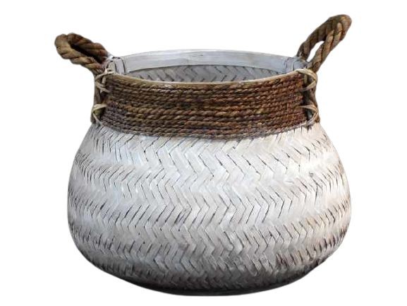 Bílý bambusový koš s uchy Valen - Ø46*35cm