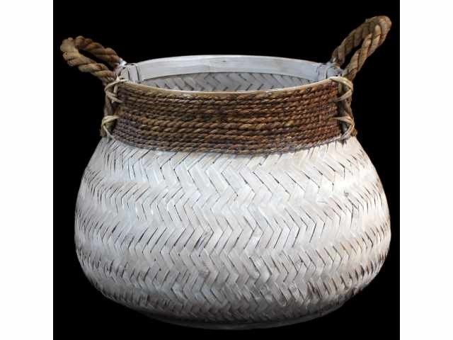 Bílý bambusový koš s uchy Valen - Ø46*35cm