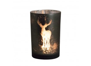 Skleněný svícen s motivem jelena L - Ø 12*18cm