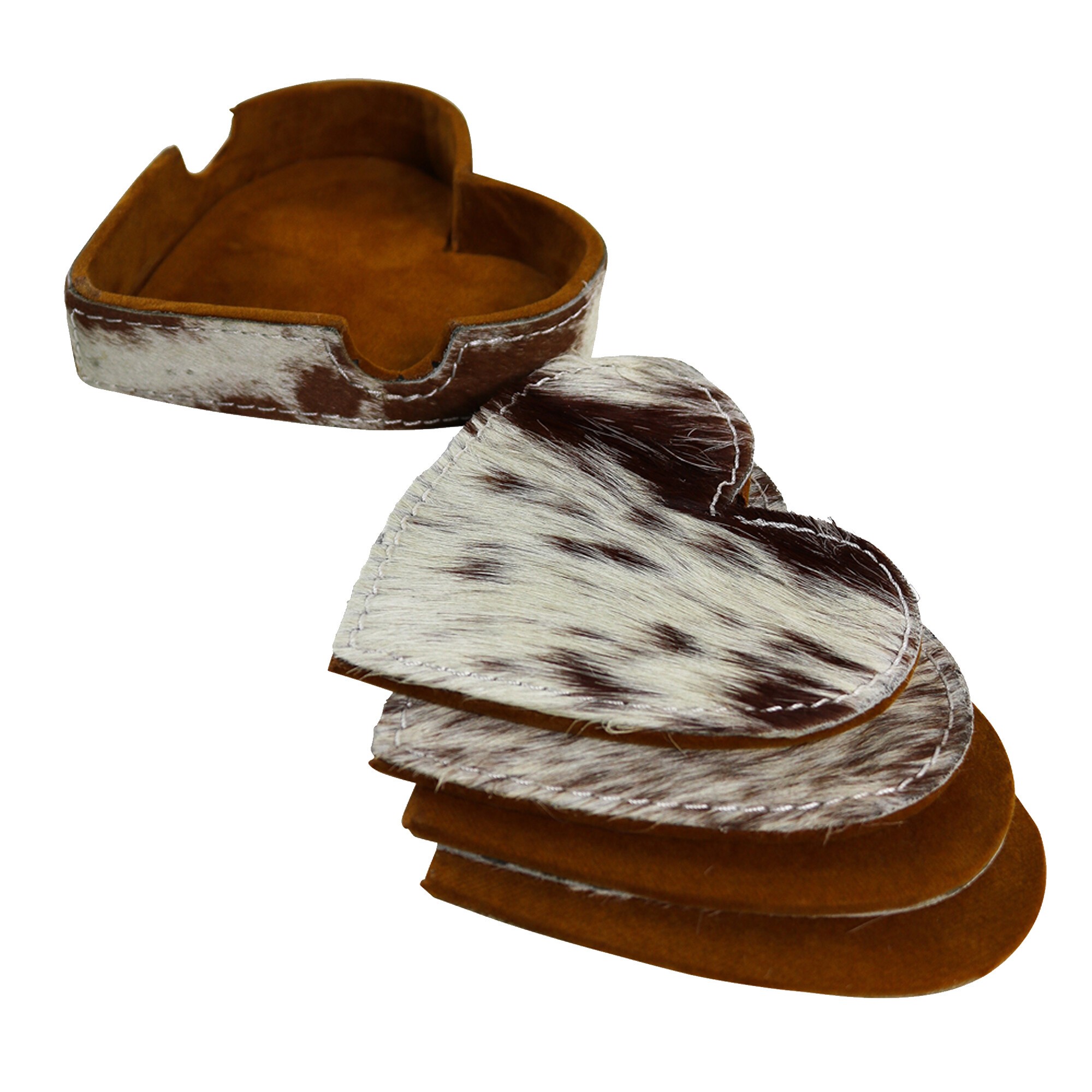 Sada podtácků Love z hovězí kůže Brown ( 4 ks ) - 13*13*3 cm