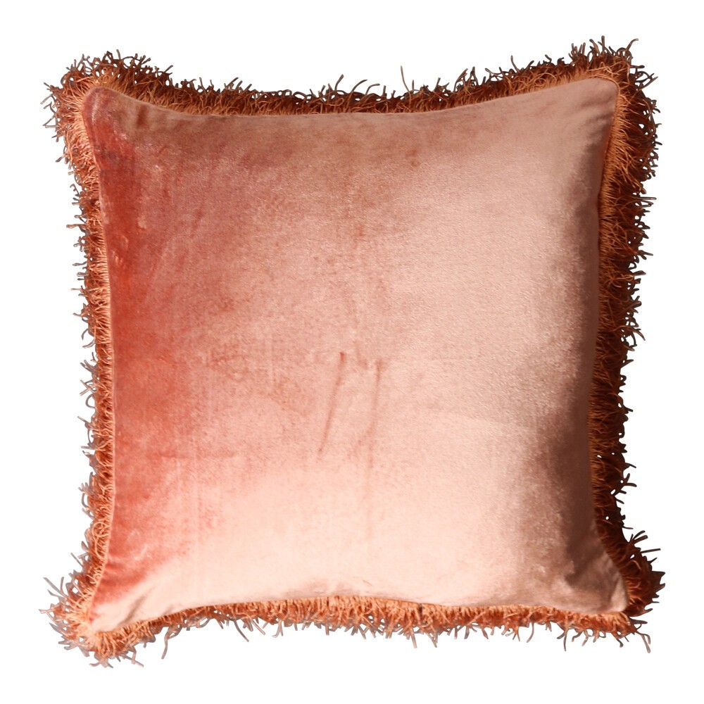 Růžový sametový polštář Rosa s třásněmi - 45*45*10cm