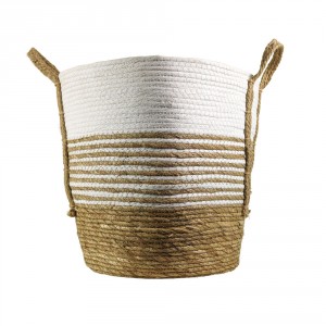 Jutový bílo hnědý pletený košík s uchy ( 1ks) - 28*20*27 cm