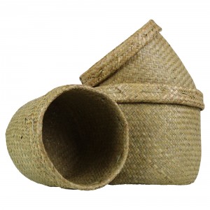 Pletené košíky z mořské trávy s ohrnutým krajem (sada 3 ks ) - 27*23 / 23*21 / 20*18 cm