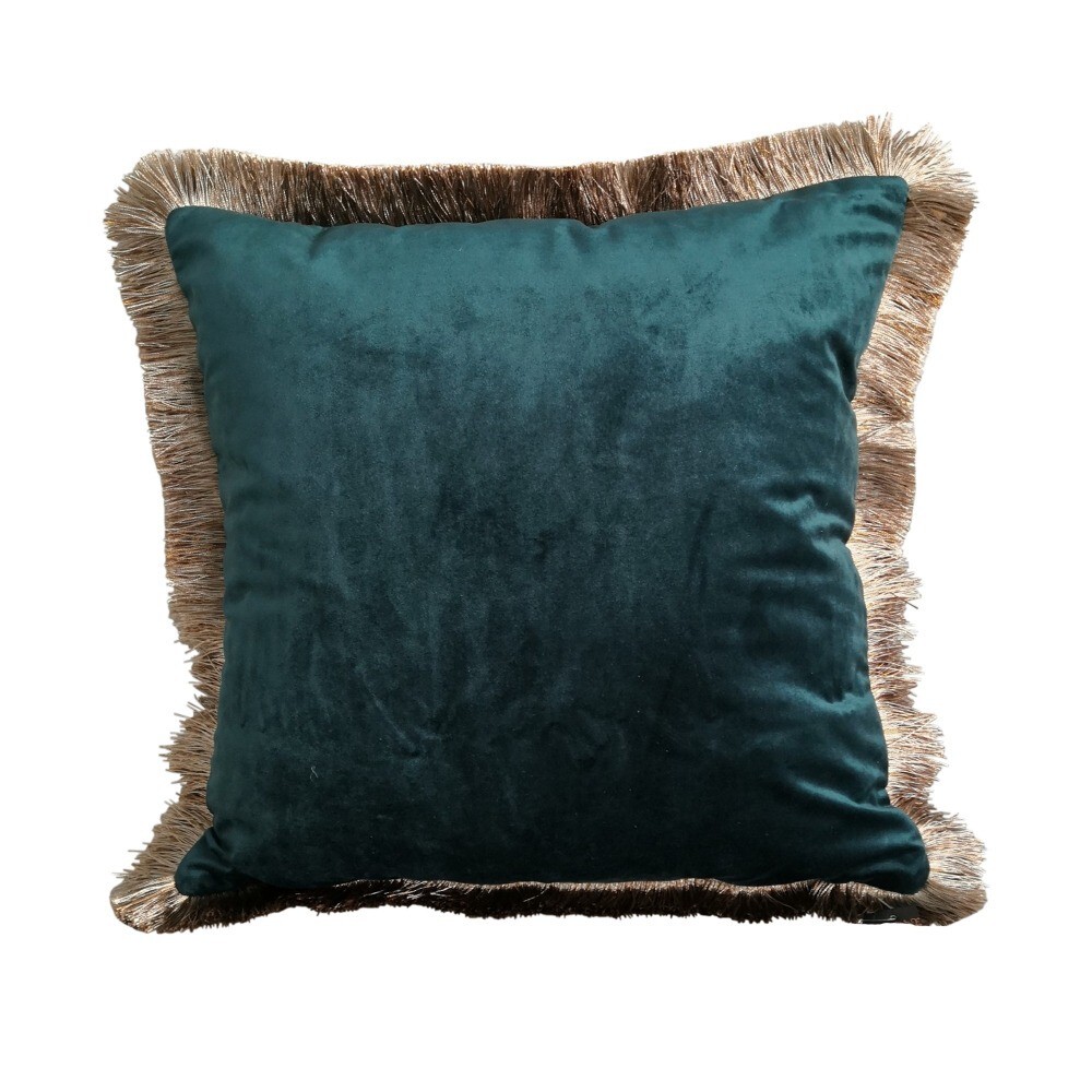 Petrolejový sametový polštář se zlatými třásněmi Fringes gold - 45*45*10cm