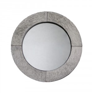 Stolní zrcadlo Minna s lemováním z hovězí kůže šedé - 25*13*25cm