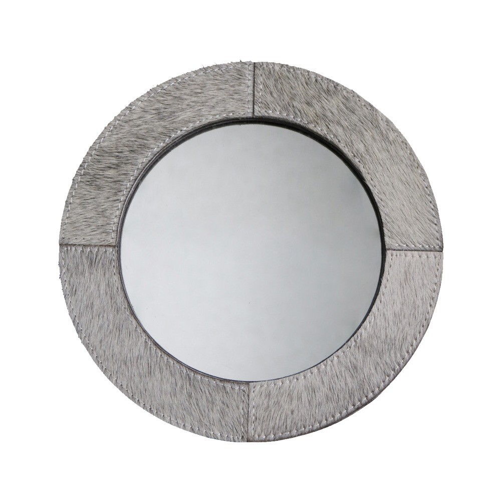 Stolní zrcadlo Minna s lemováním z hovězí kůže šedé - 25*13*25cm MHSPSG