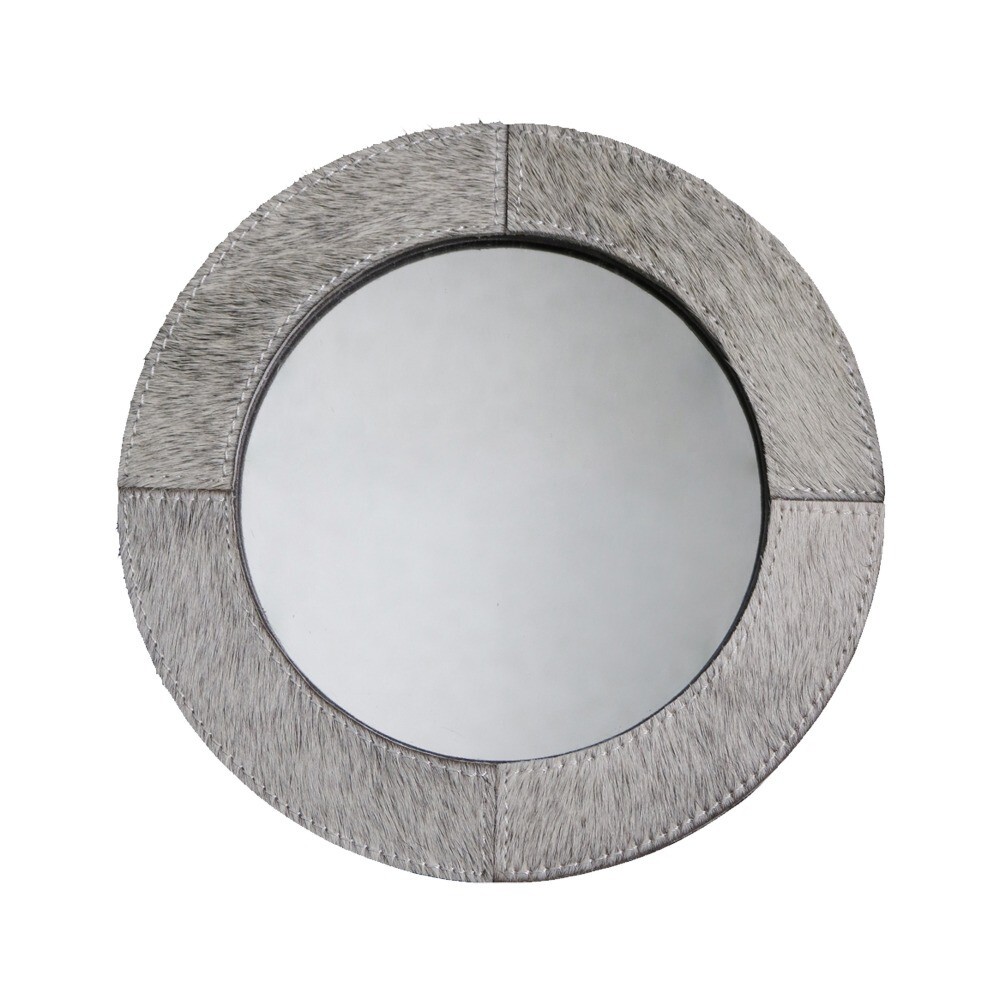 Stolní zrcadlo Minna s lemováním z hovězí kůže šedé - 25*13*25cm