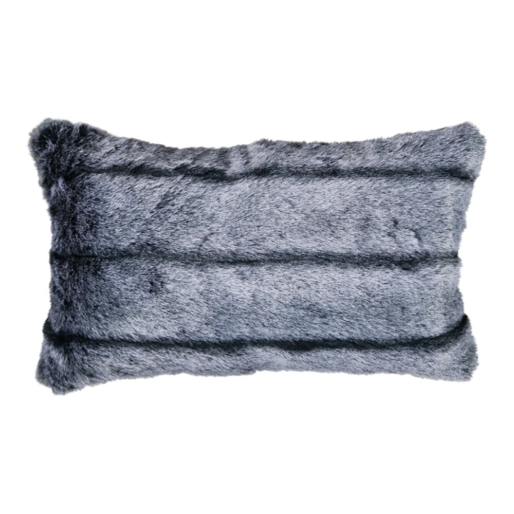 Šedý chlupatý polštář Tiara s pruhy - 30*50*15cm