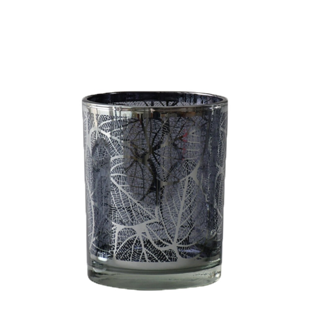 Tmavě šedý svícen Tree s motivem listů - 7*7*8cm