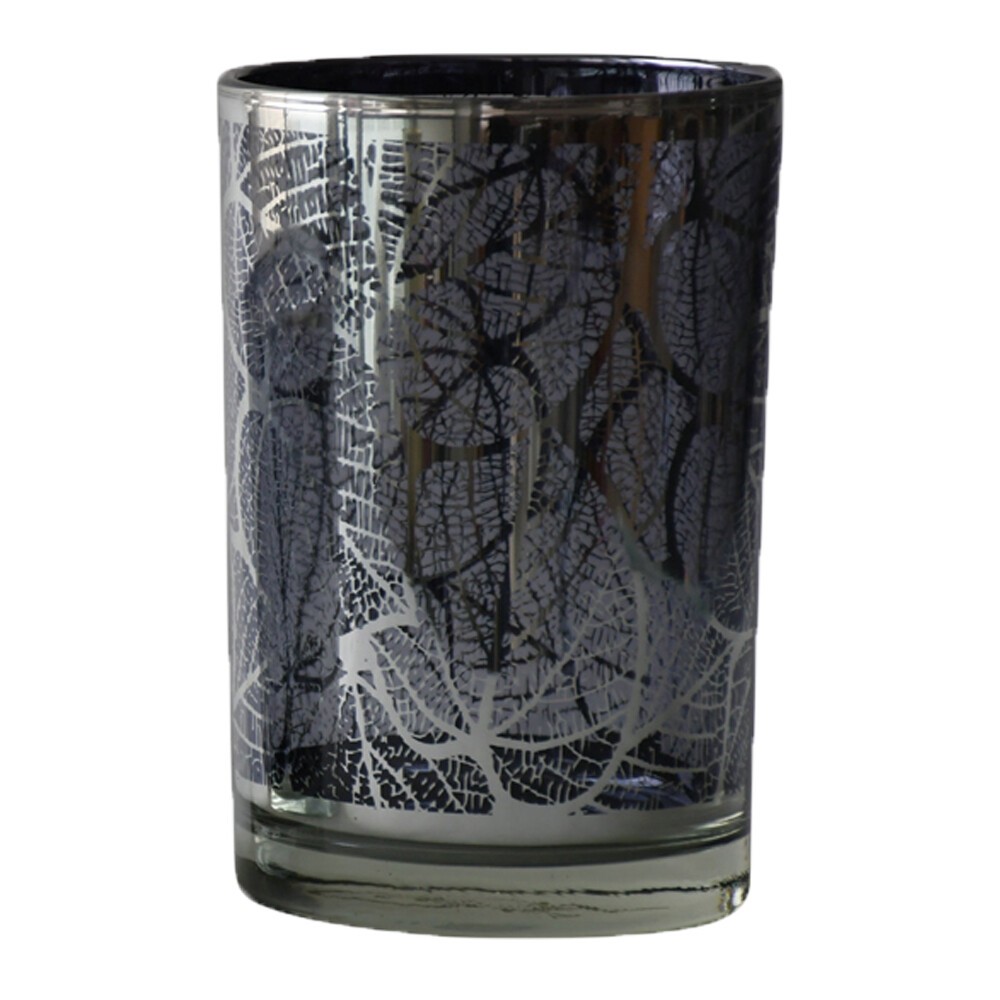 Tmavě šedý svícen Tree s motivem listů - 12*12*18cm