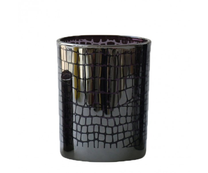 Černý lesklý skleněný svícen Mosa s mozaikou - 10*10*12,5cm