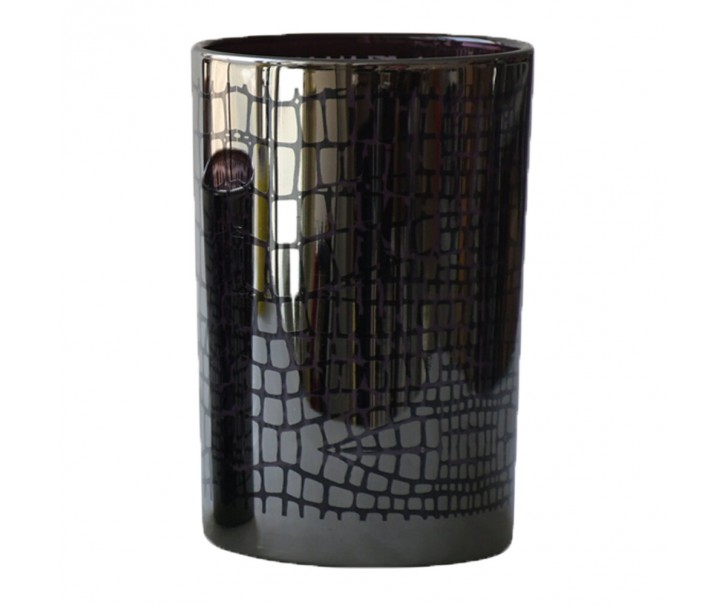 Černý lesklý skleněný svícen Mosa s mozaikou - 12*12*18cm