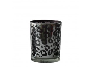 Stříbrný skleněný svícen Leo s motivem leoparda - 7,3*7,3*8cm