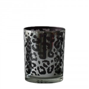 Stříbrný skleněný svícen Leo s motivem leoparda - 7,3*7,3*8cm