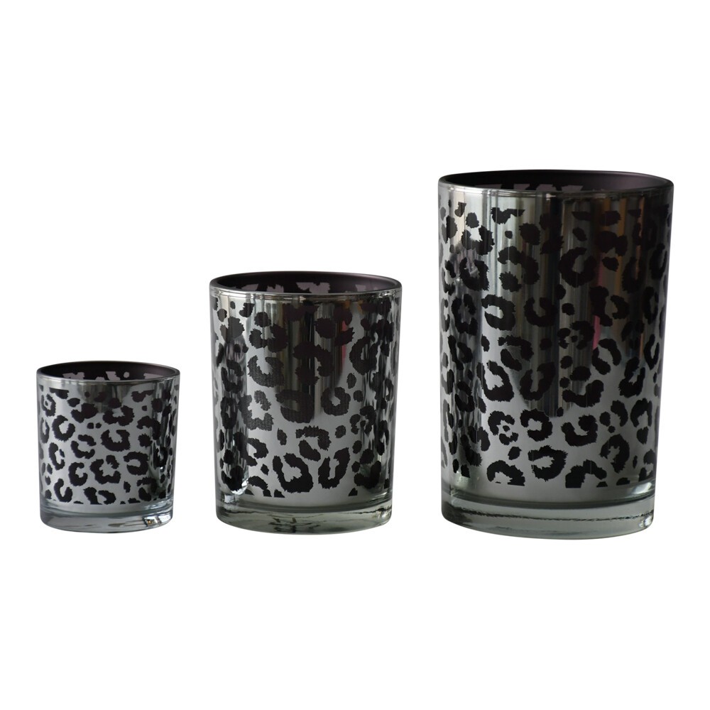 Stříbrný skleněný svícen Leo s motivem leoparda - 7,3*7,3*8cm