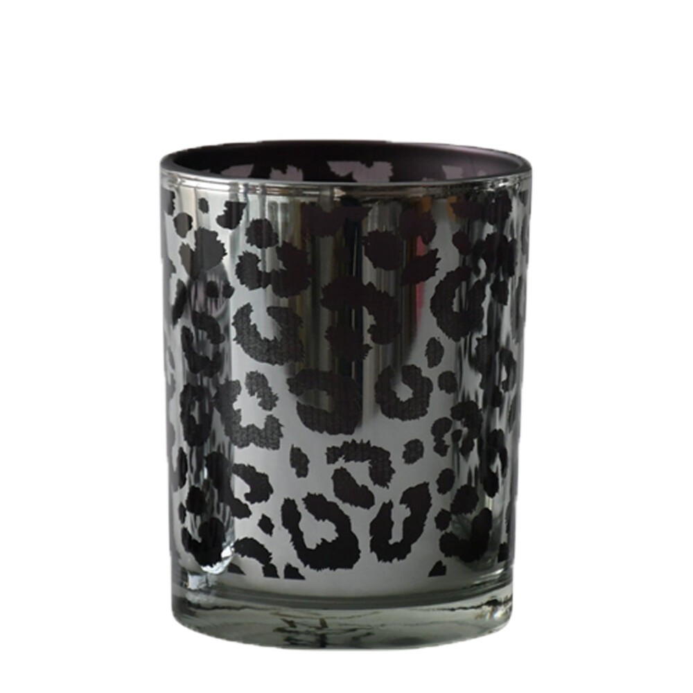 Stříbrný skleněný svícen Leo s motivem leoparda - 10*10*12,5cm Mars & More