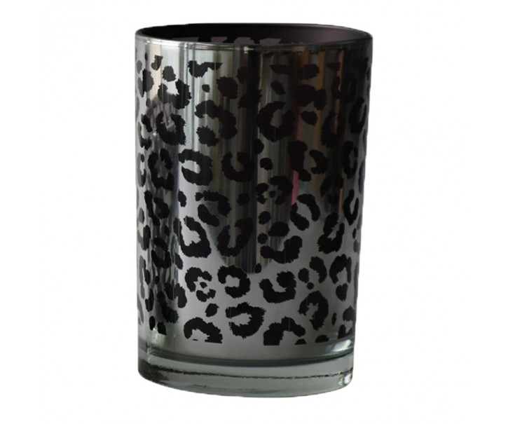 Stříbrný skleněný svícen Leo s motivem leoparda - 12*12*18cm
