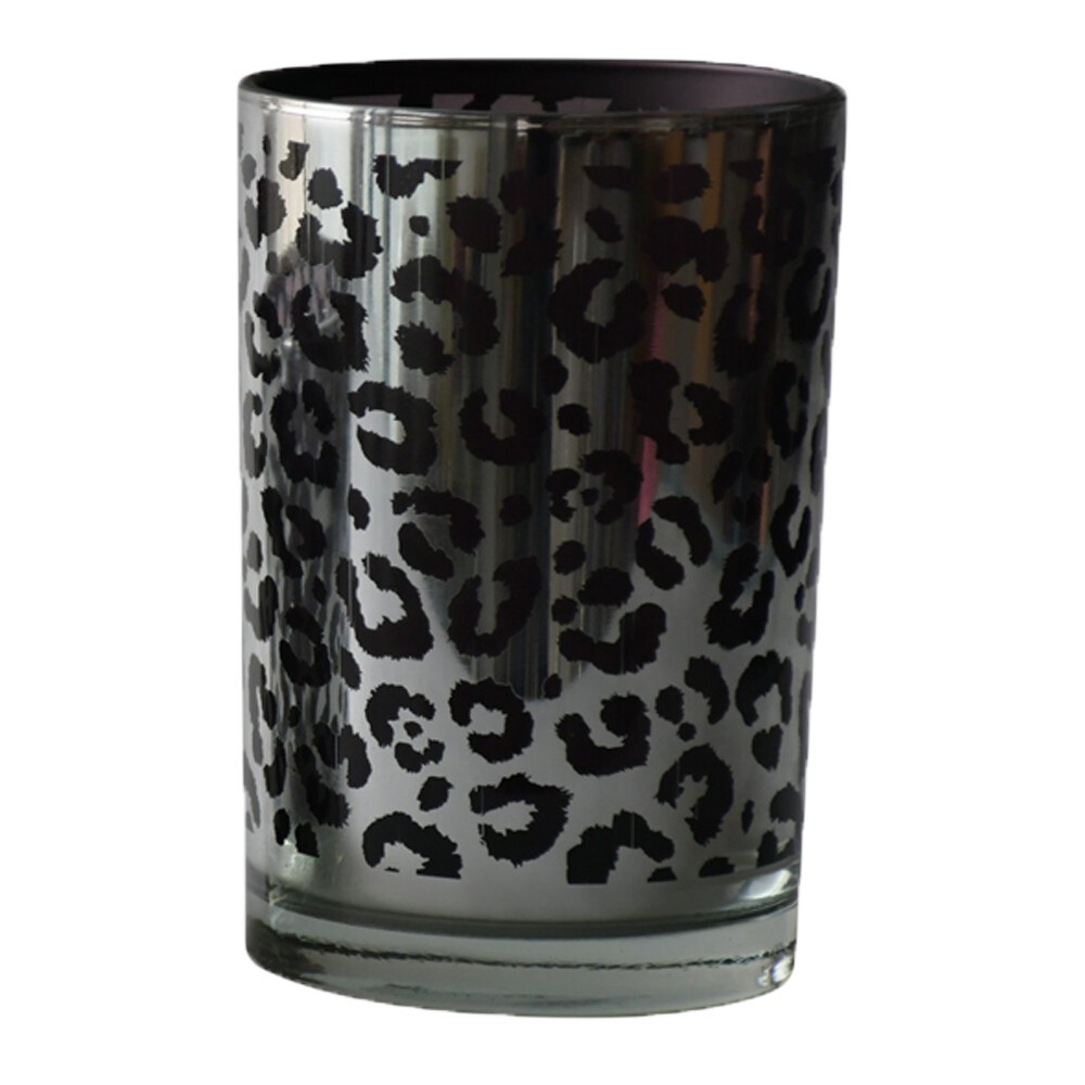 Stříbrný skleněný svícen Leo s motivem leoparda - 12*12*18cm Mars & More