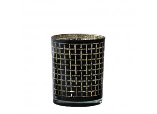 Černý skleněný svícen Mara na čajovou svíčku s motivem kostek - 7*7*8cm