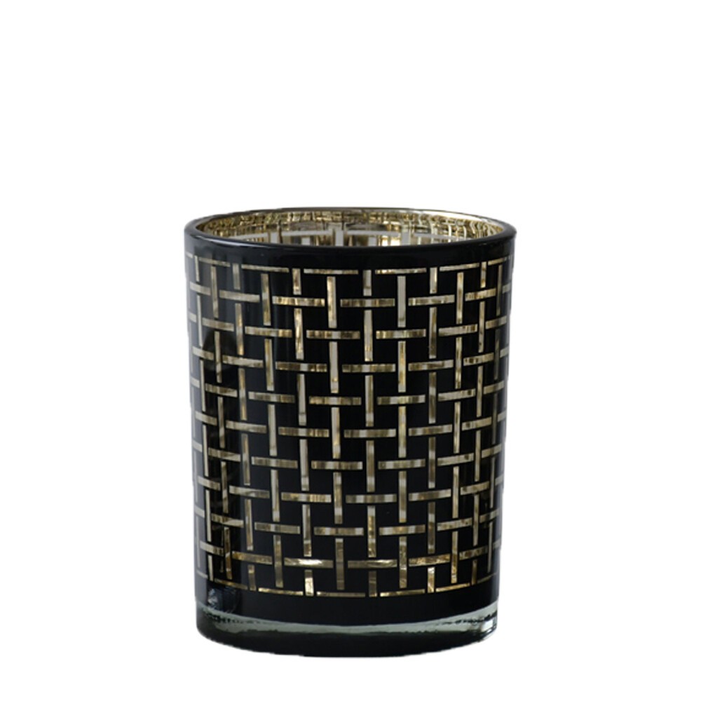 Černý skleněný svícen Mara na čajovou svíčku s motivem kostek - 7*7*8cm Mars & More