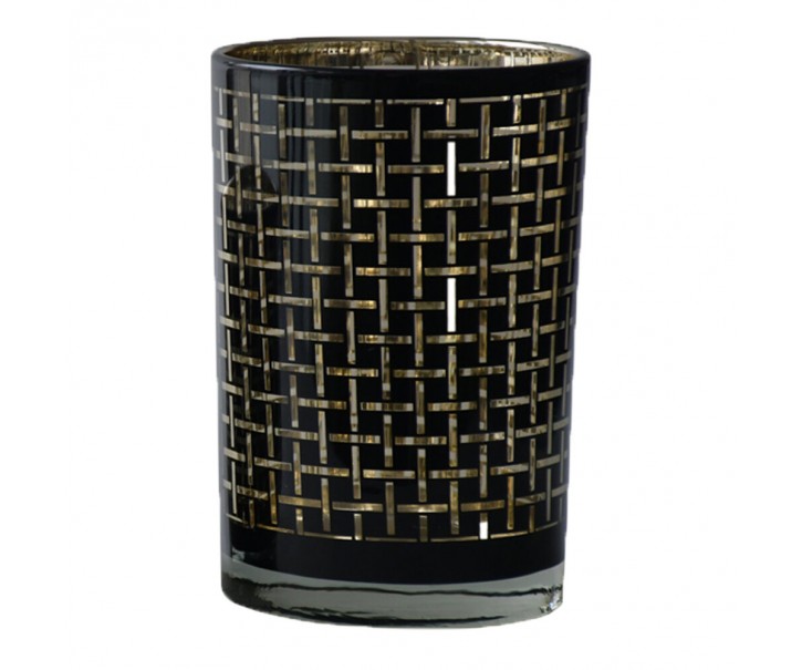 Černý skleněný svícen Mara na čajovou svíčku s motivem kostek - 12*12*18cm