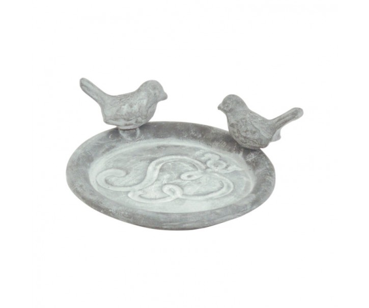 Šedé litinové pítko/krmítko pro ptáčky Bird - 13*18*7 cm