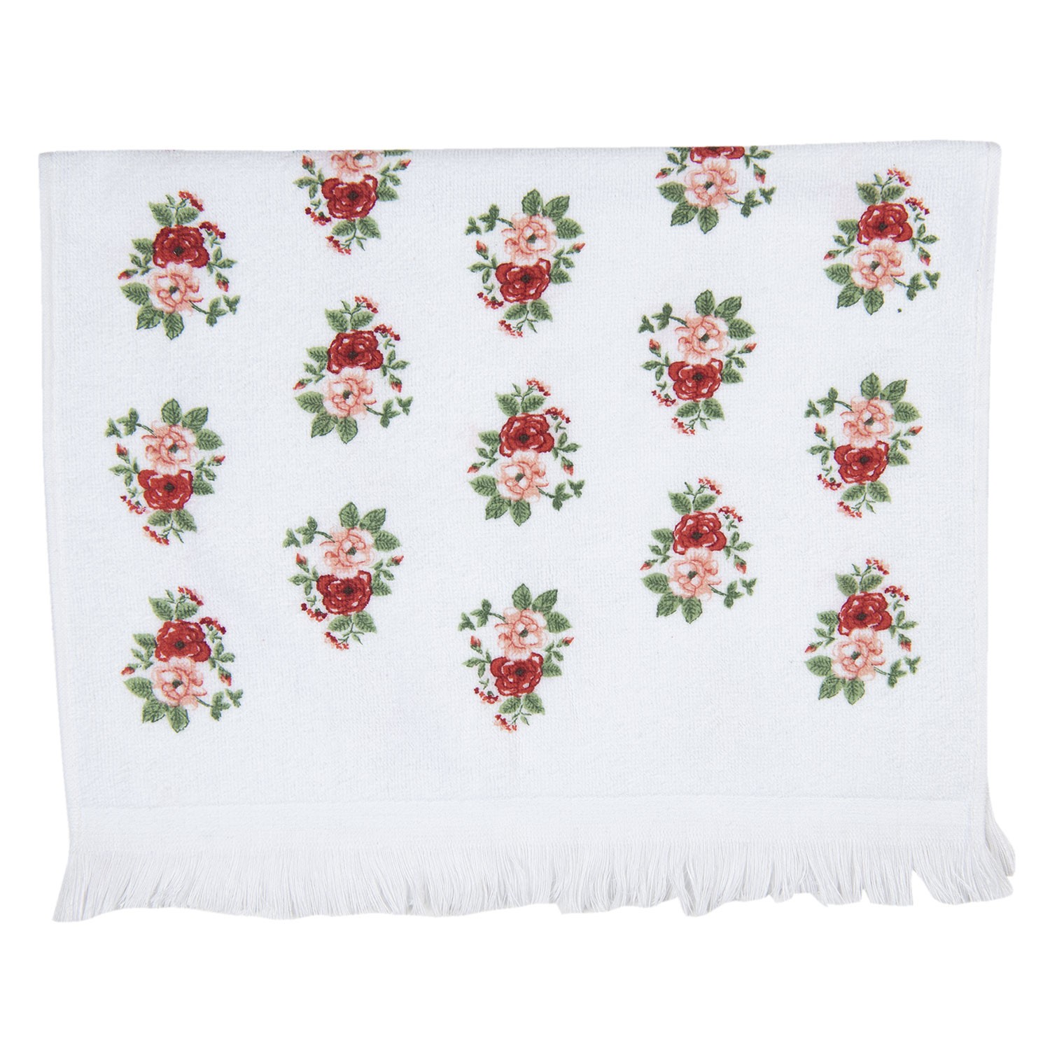 Levně Bílý kuchyňský froté ručník s růžemi - 40*66 cm CT012