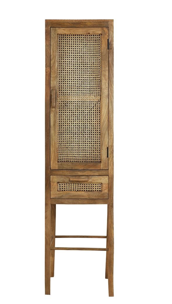 Vysoká dřevěná komoda Nipas se slaměným výpletem - 100*40*80 cm