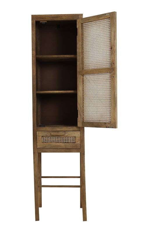 Vysoká dřevěná komoda Nipas se slaměným výpletem - 100*40*80 cm